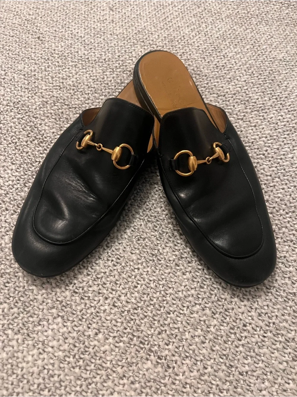 Gucci Black Leather Slip-On Loafers with Gold Horsebit
